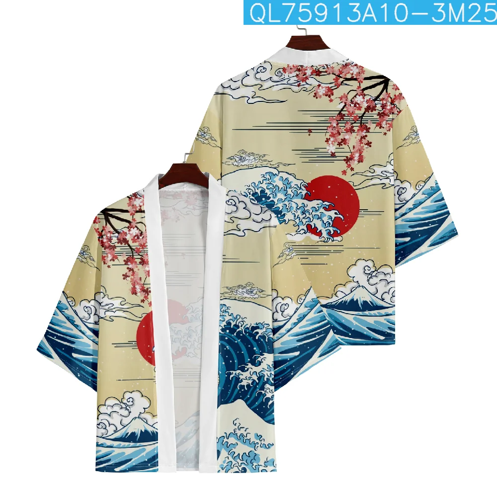 

Samurai Streetwear Summer Clothing Japanese Wave Print Traditional Kimono Men Women Yukata Cardigan Cosplay Haori