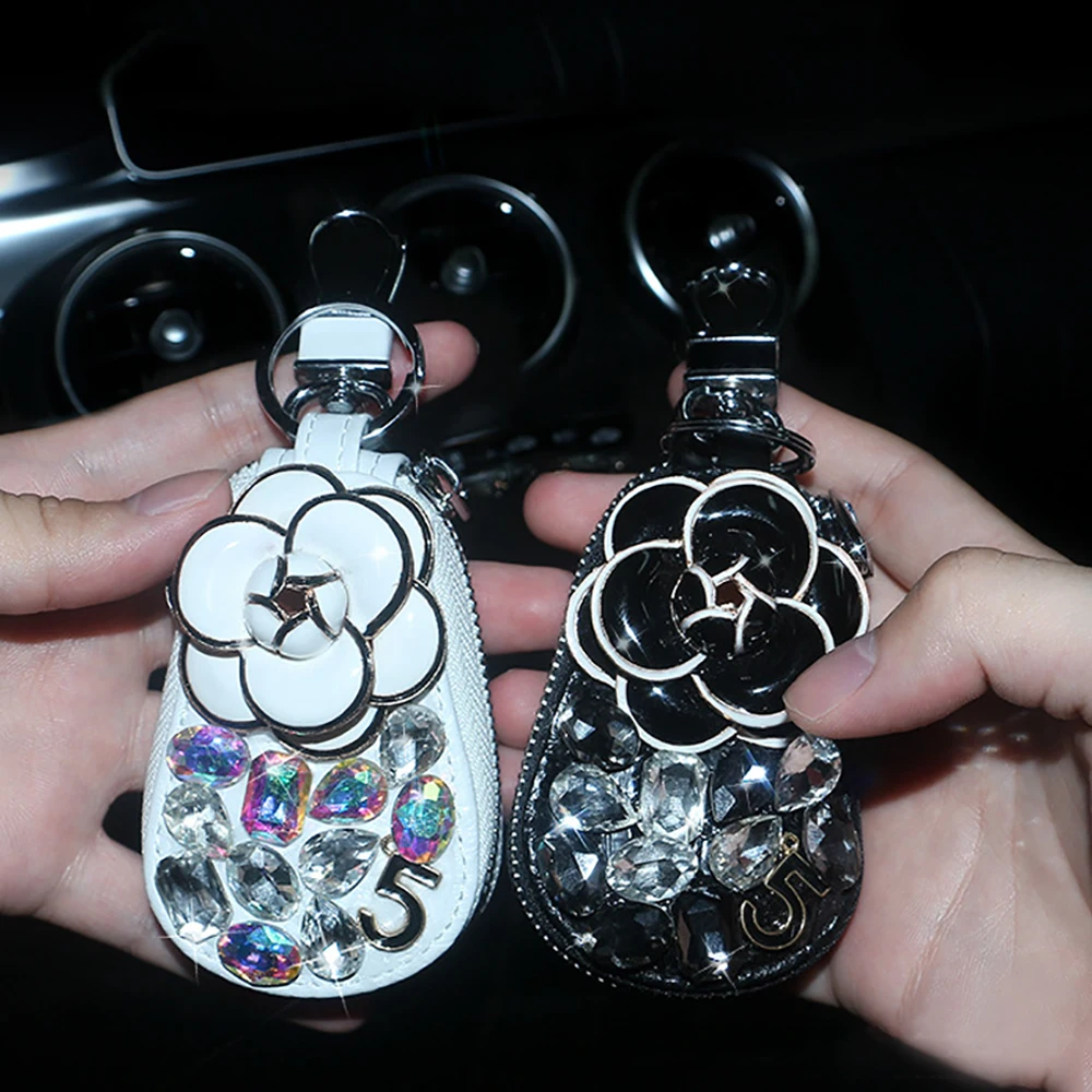 

NEW Flower Diamond Cartoon Car Key Case Cute Crystal Auto Key Shell Holder Cover Gifts For Women Girls For Car Accessories