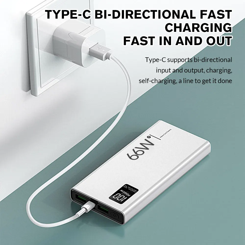 66W Super Fast Charging Portable Power Bank 20000mAh Dual USB PD20W External Battery Charger Powerbank for iPhone Xiaomi Huawei 3