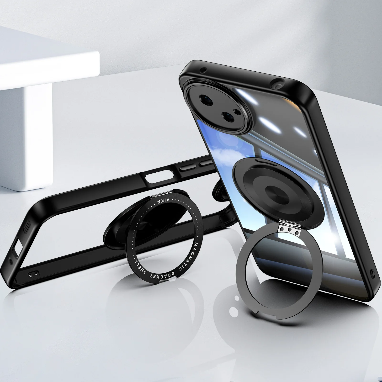 Magnetic Metal TPU Case with 360° Anti-Knock Protection and Wireless Charger Holder Cover