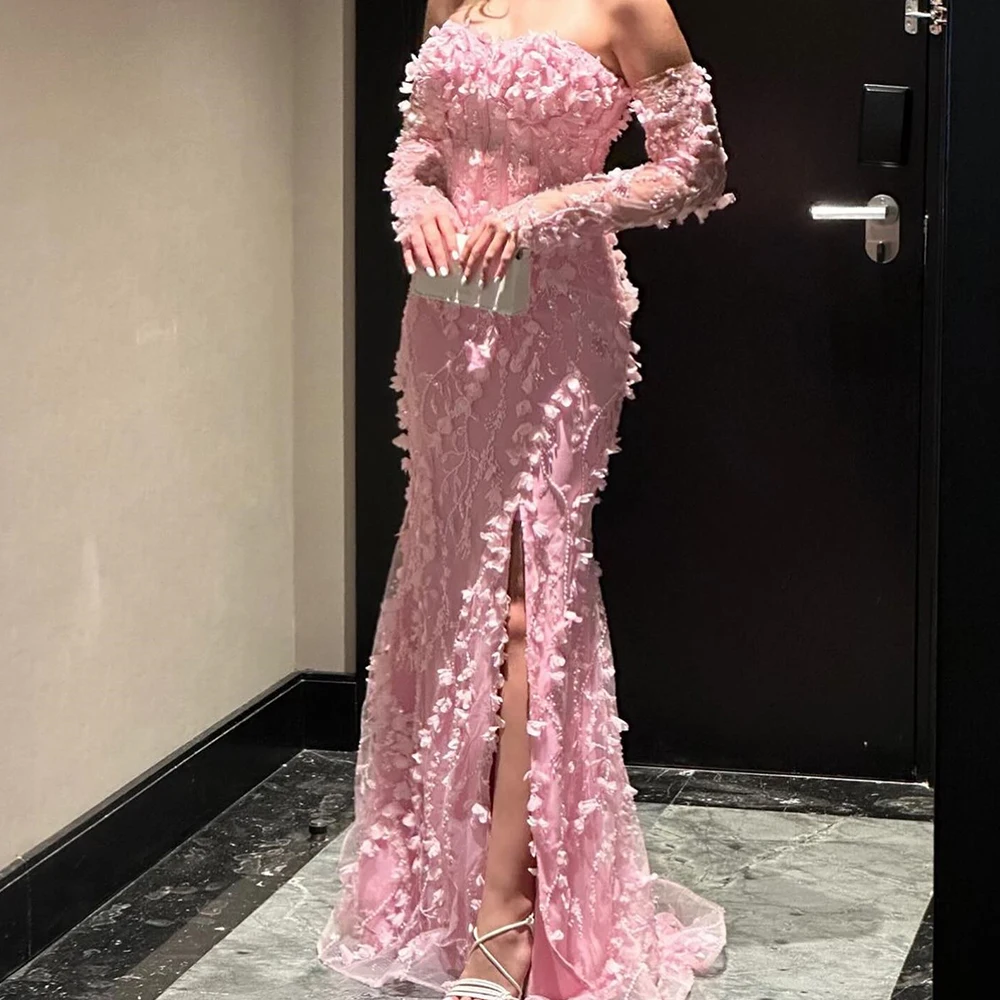 Gorgeous Cubic Floral Sweetheart Side Slit Evening Dresses Pink Small Tail | eBay Gorgeous Cubic Floral Sweetheart Side Slit Evening Dresses Pink Small Tail | eBay