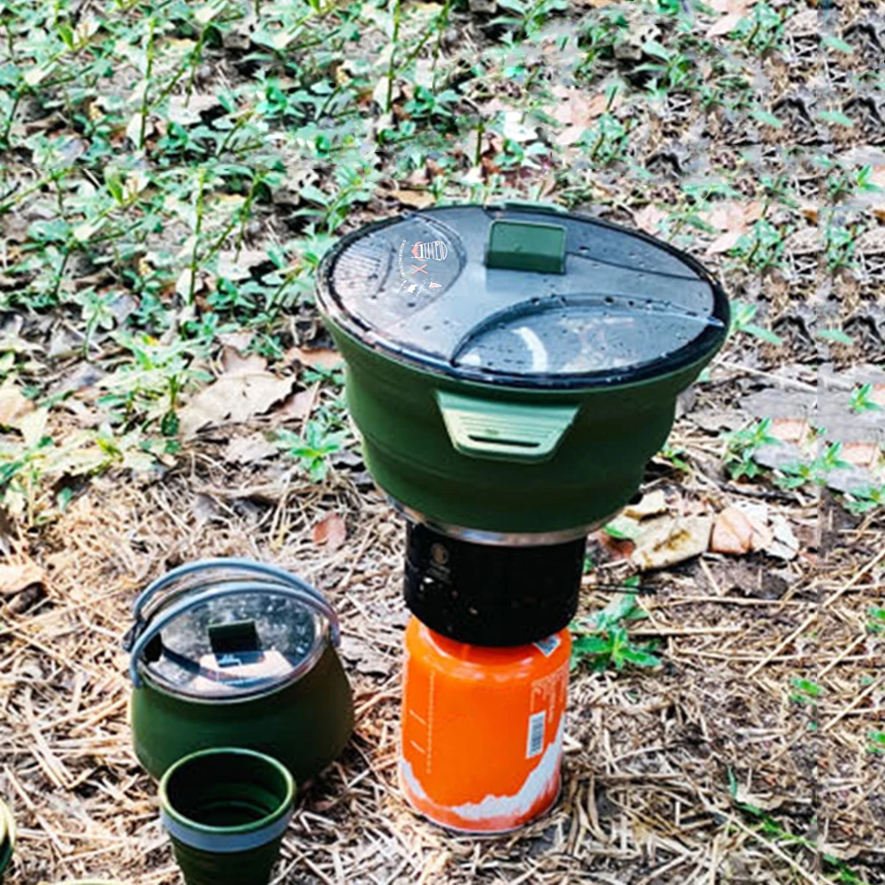 Foldable Portable Camping Cook Pot Saving Space Open Fire Coffee Pot Heat  Resistant with Handle for Hiking Backpacking Tableware