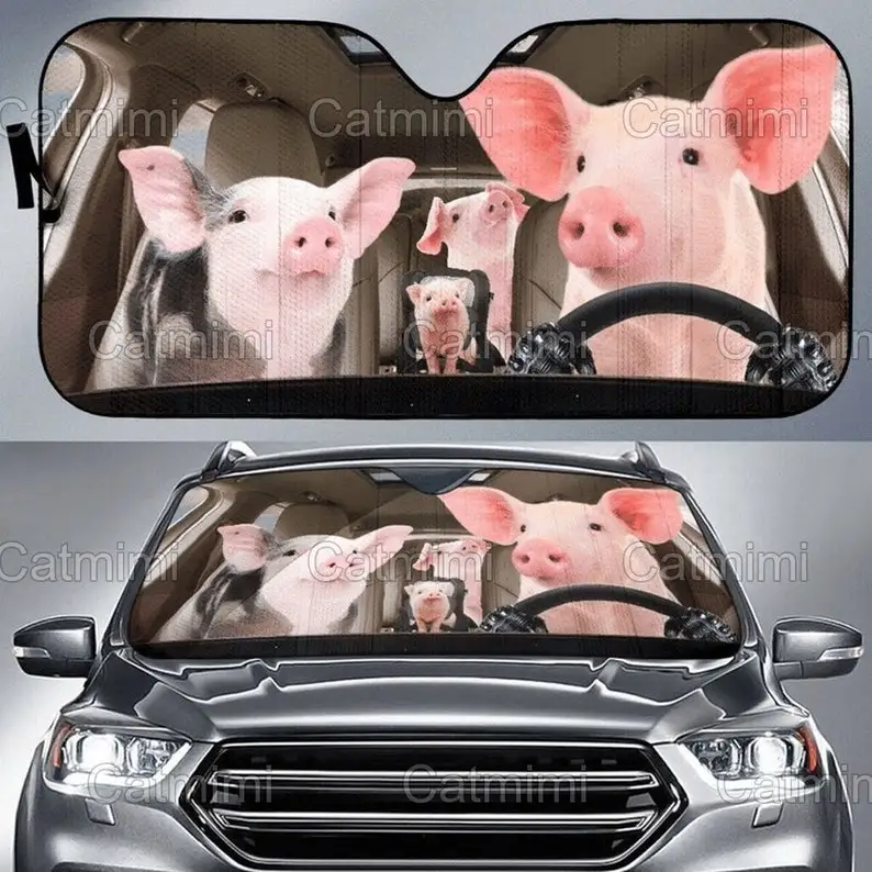 

Pig Family Car Sun Shade, Funny Pig Sunshade, Car Sun Protector, Sunshade Car Windshield, Farm Auto Sun Shade, Gifts For Her PHT