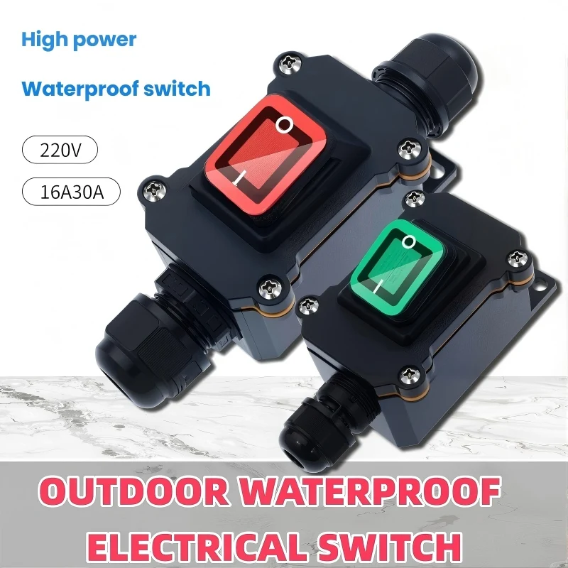 สวิตช์โยกแบบกันน้ำสำหรับงานทางทะเล พร้อมไฟ LED IP65 สายไฟในตัว กล่องรวมสายไฟภายนอก 12V 24V 220V 16A 30A สวิตช์ไฟฟ้า 1