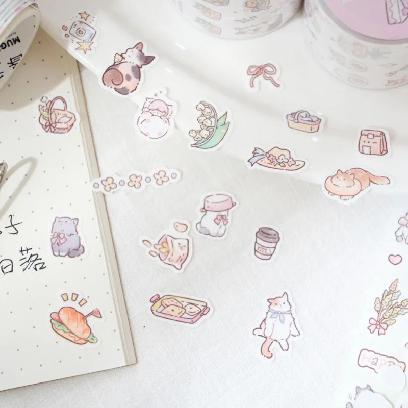 1Pc Kitten No Worries Series Washi Tape Sticker Decorative Collage Adhesive DIY Scrapbooking Hand Made Masking Stationery 4Style 3