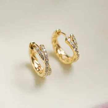 Real 925 Sterling Silver 14K Gold Crossing Zircon Round Hoop Earrings for Women Minimalist Fine Jewelry Classic Accessories