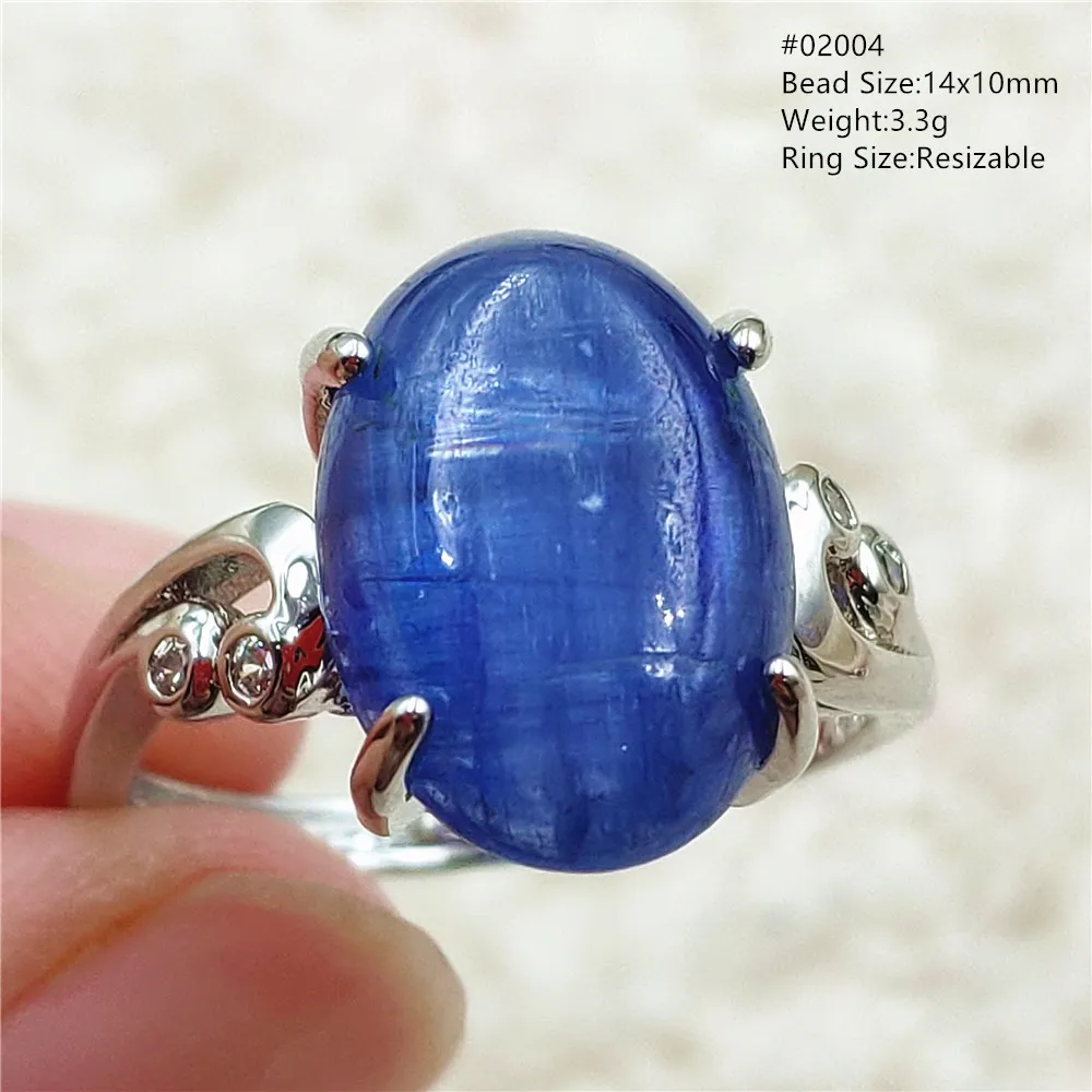 

Natural Blue Kyanite Bead Adjustable Ring Cat Eye Ring Woman Kyanite Silver Fashion Gift Bead Oval Adjustable Ring AAAAA