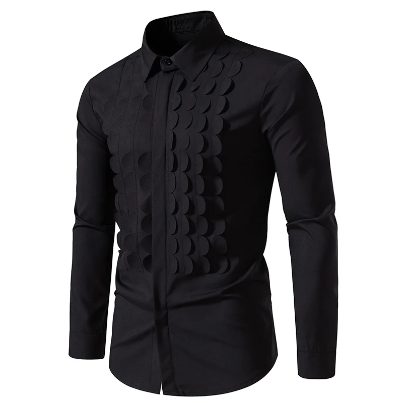 Men Long Sleeve Shirts Double Breasted Henry Collar Mens Dress Shirts Casual Male Clothes Chemise Hemd Homme Shirt S42 - Image 5
