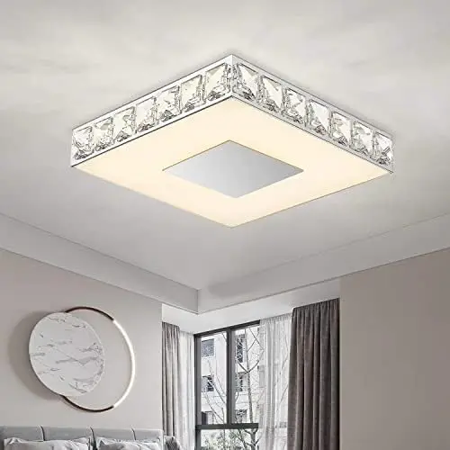 

LED Flush Mount Ceiling Light, Dimmable Crystal Ceiling Lamp, Modern LED Kitchen Ceiling Lighting Fixtures, Square Mini Crystal