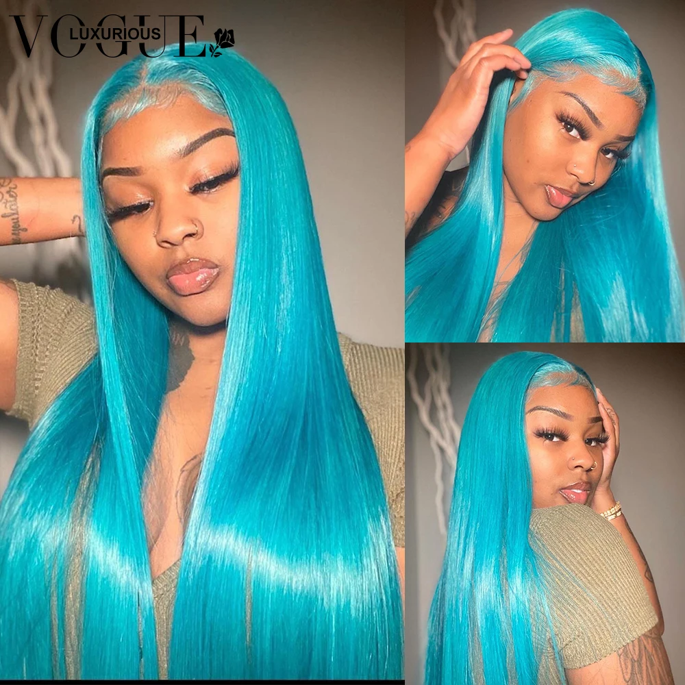 Mint Green Colored Human Hair Wigs Body Wave 13x4 HD Lace Frontal Wig 30  Inch Straight Lace Front Wigs for Women Pre Plucked