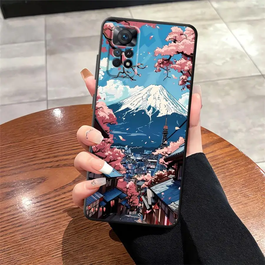 Japanese Ancient House Painting Black Soft Phone Case