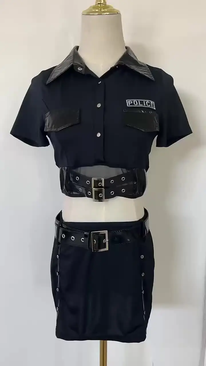 Сексуальная женская черная полицейская форма полицейский женский костюм для