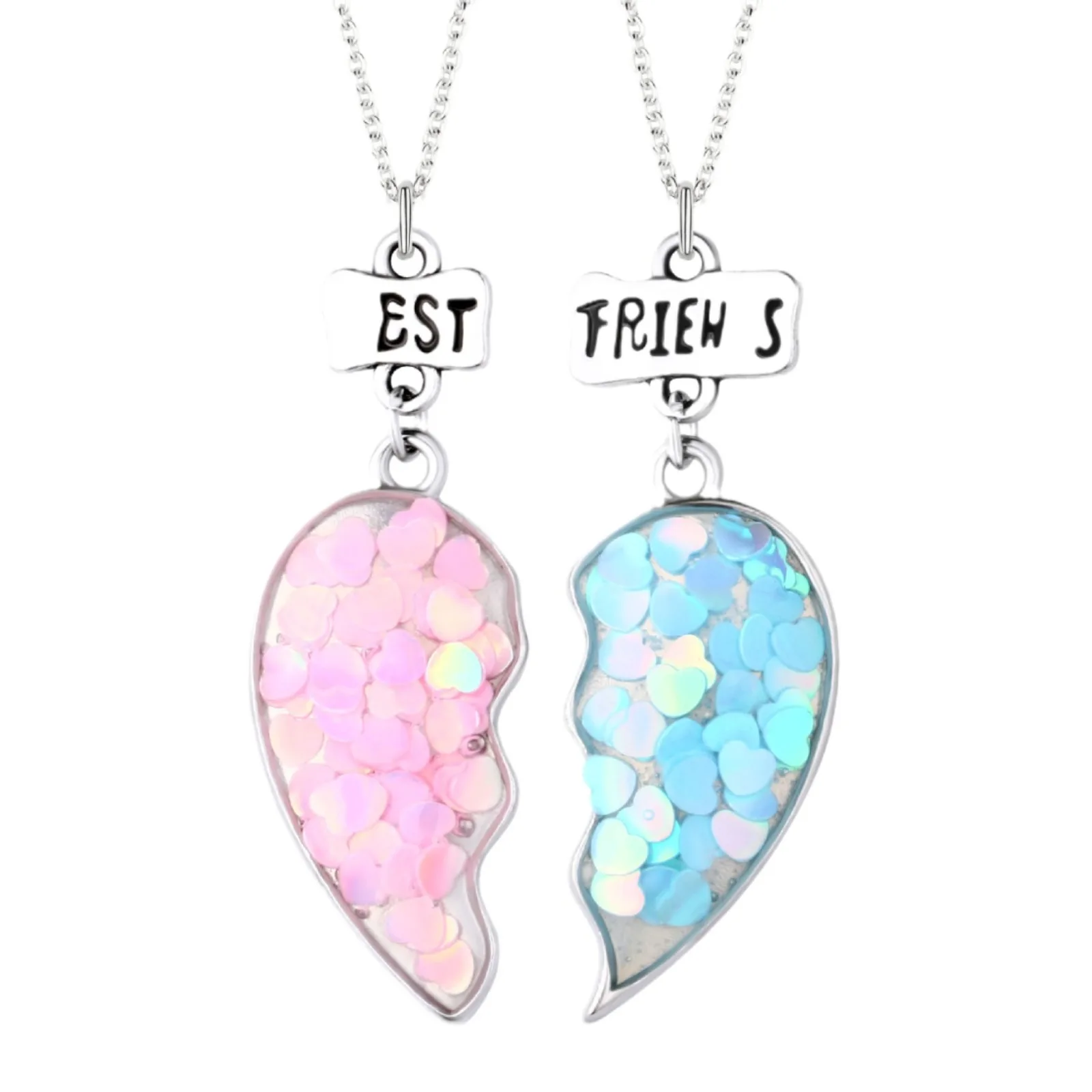 2 Stücke Pailletten Herz Magnet Halskette für Frauen Trendy DIY Herz Nähte Anhänger BFF Beste Freunde Schmuck Geschenke 2025 – Detail 6