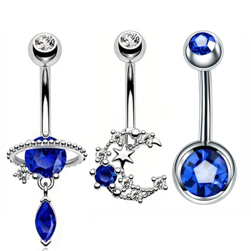 Pink Heart Crystal Belly Button Ring Set with Flower Design - Navel Piercing Jewelry Collection