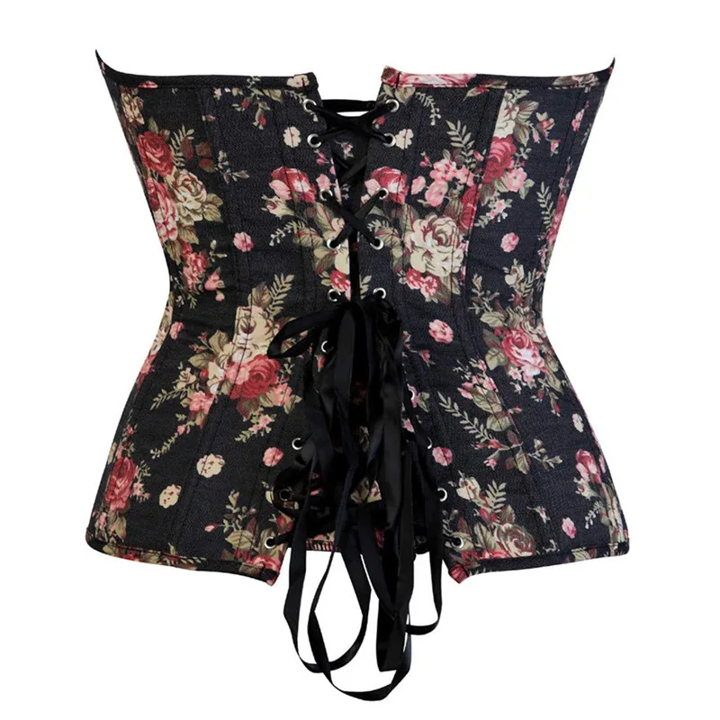 Corset Bustier Top Women Vintage Floral Denim Corset Body Shaper