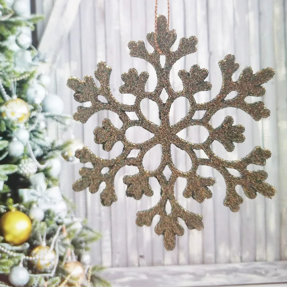 

Christmas Artificial Glitter Snowflake 10pcs 10cm Plastic Snowflake Xmas Ornaments Pendant Hanging Ornament Christmas Tree Decor