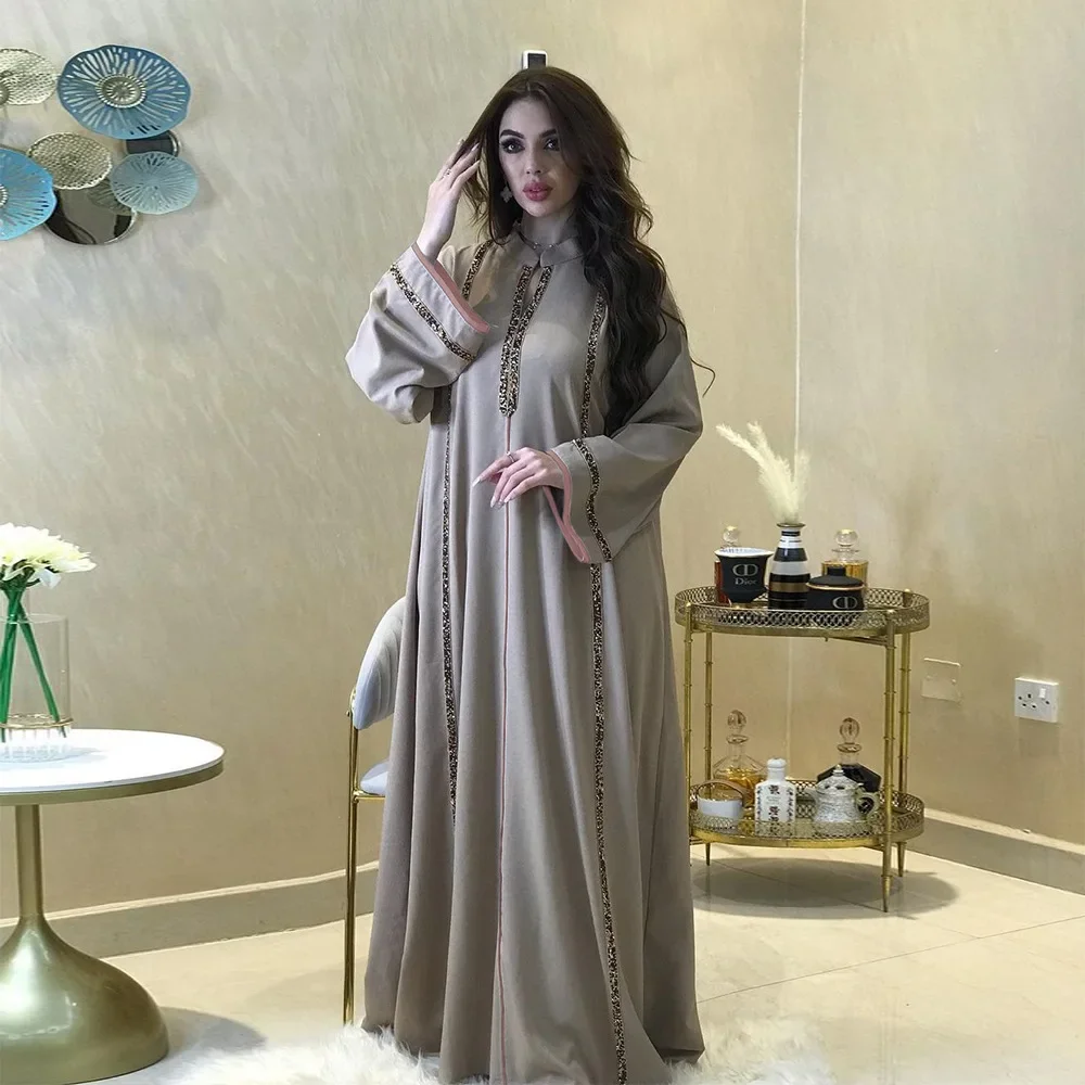 Diamonds Braid Abaya Dubai Luxury Morrocan Kaftan Robe Jalabiya Dress Ramadan Turkey Islamic Muslim African Dresses for Women
