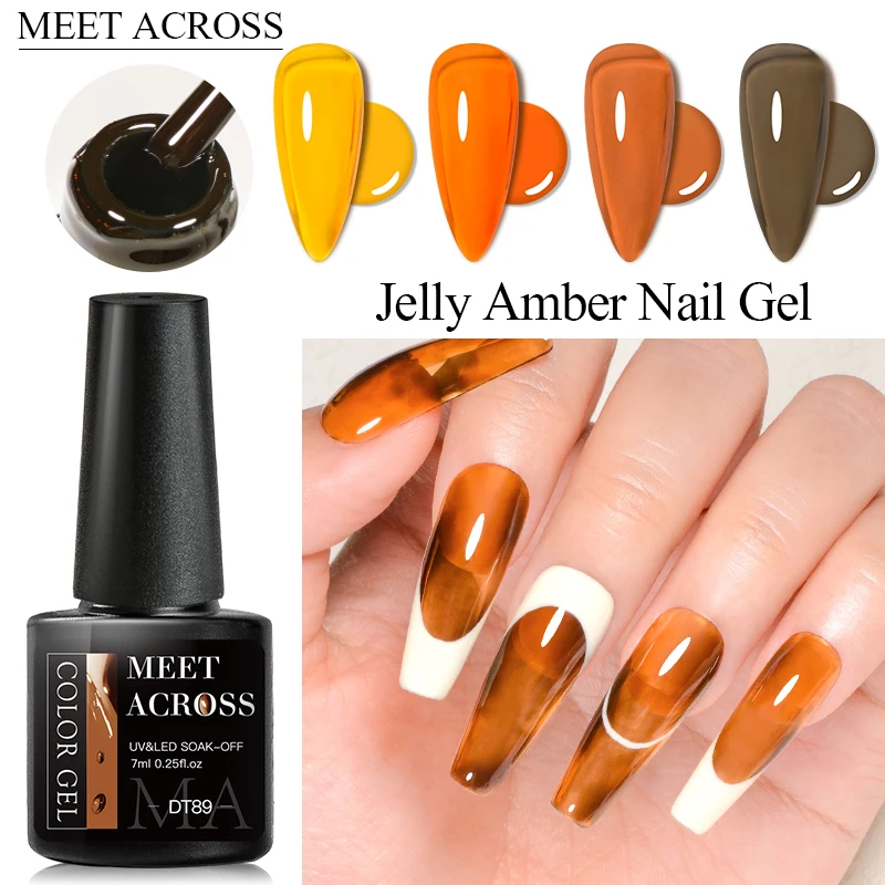 MEET ACROSS 7ml Vintage Amber Gel Polish Translucent Jelly Nail Gel Soak Off Uv Led Semi Permanent Manicure Nail Polish 2
