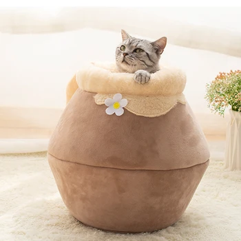 Winter Warm Cat Bed Plush Soft Portable Foldable Round Cute Cat House Cave Sleeping Bag Cushion Pet Bed Kittens Products Toy 2