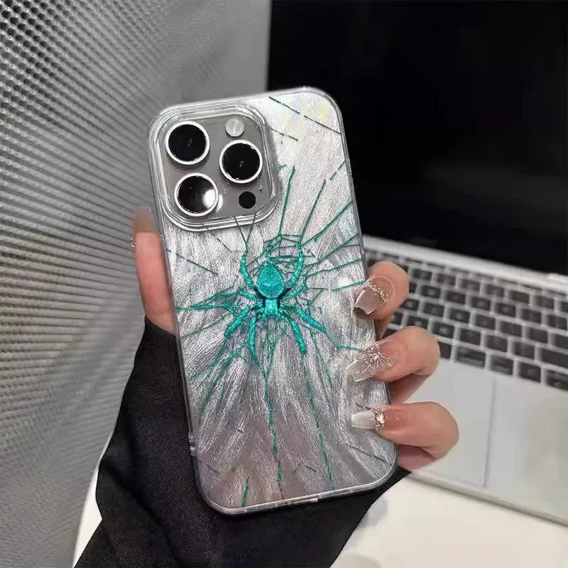Cyan Blue Spider Silver Plated Matte Phone Case