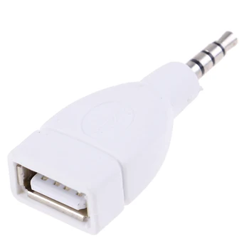 Converter Adapter USB 2.0 Female to 3.5mm Male AUX Audio Car Plug Jack white 1