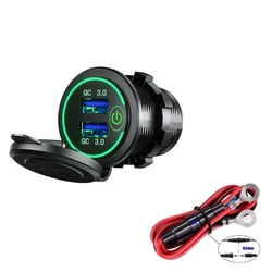 Dual USB Quick Charge Car Charger with Touch Switch and Waterproof Design - Green with Wire