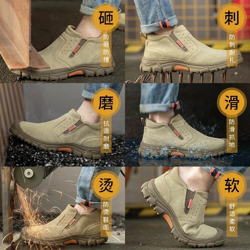 safety shoes Genuine Leather Cow Suede Men Composite Head Anti Nail Anti Static Welding Indestructible Boots
