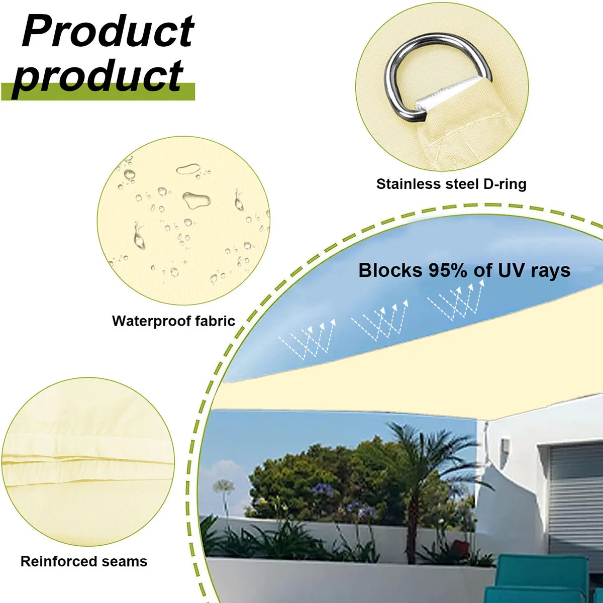 95% UV Blocking Sun Shade Sail for Patio Garden Yard Backyard Camping Pool