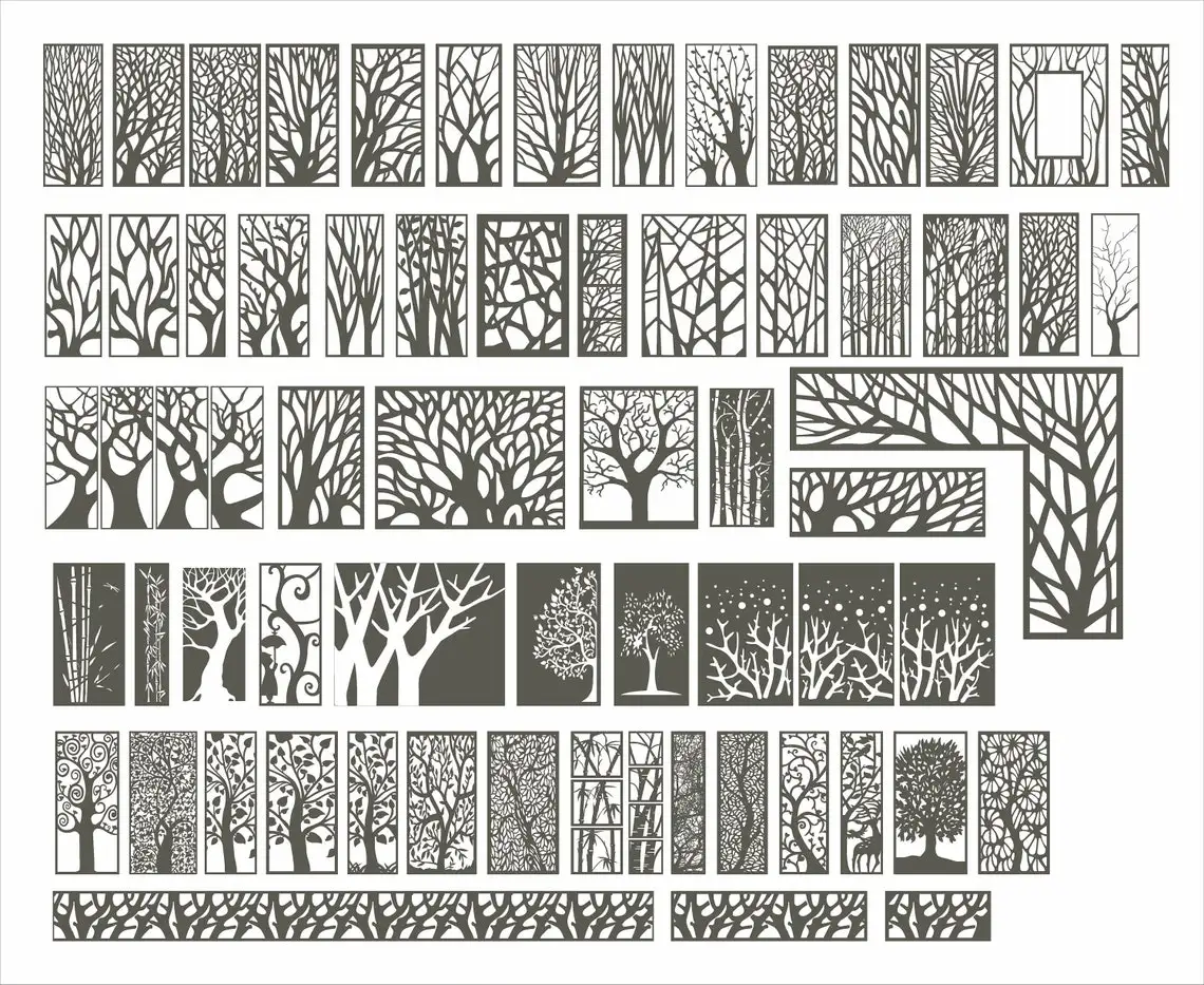 Trees Panels Collection Wall Décor Design Templates DXF, SVG, EPS, CDR Files for Laser/Plasma Cutting and Printing butcher block woodworking bench Woodworking Machinery