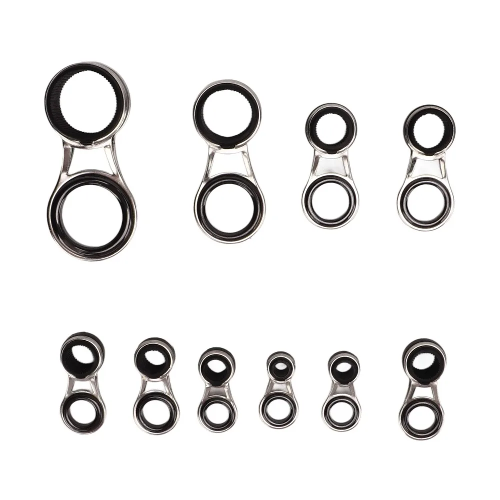 10PCS 스테인레스 스틸 낚싯대 가이드 링 10 사이즈 세라믹 낚싯대 팁 링 경량 낚싯대 팁 수리 키트