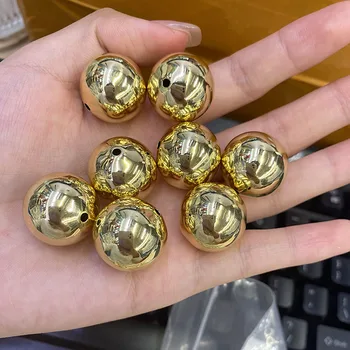 100pcs 20mm Big Size Real Gold Plated Metal Round Shape Smooth Loose Beads for DIY Jewelry Findings Accessories