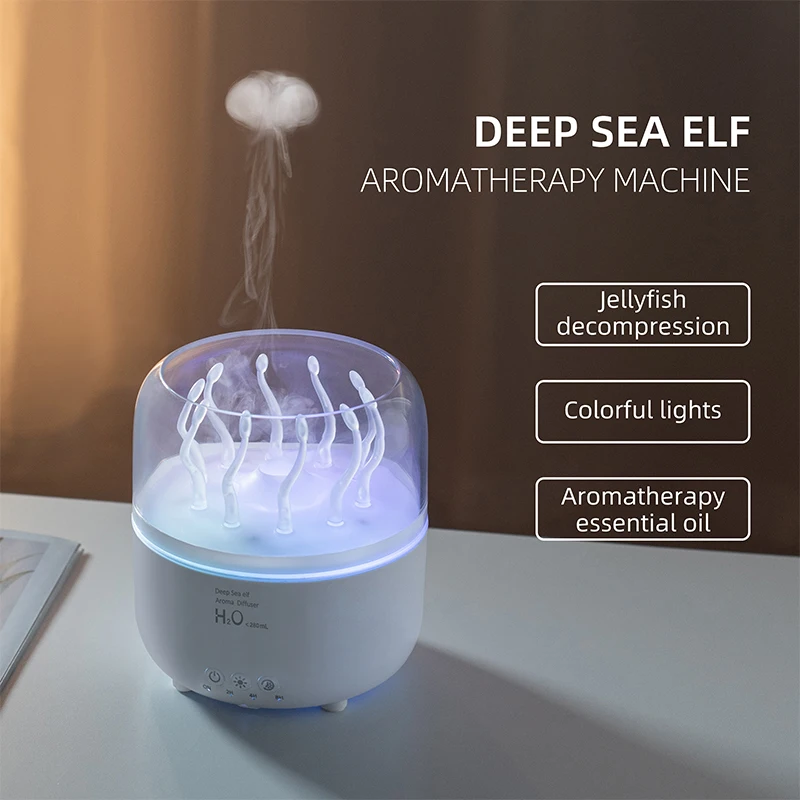 Deep Sea Elf USB Air Humidifier with Aromatherapy Essential Oil Diffuser 7 Colors Changing Light Seaweed Design Swing Arm 3