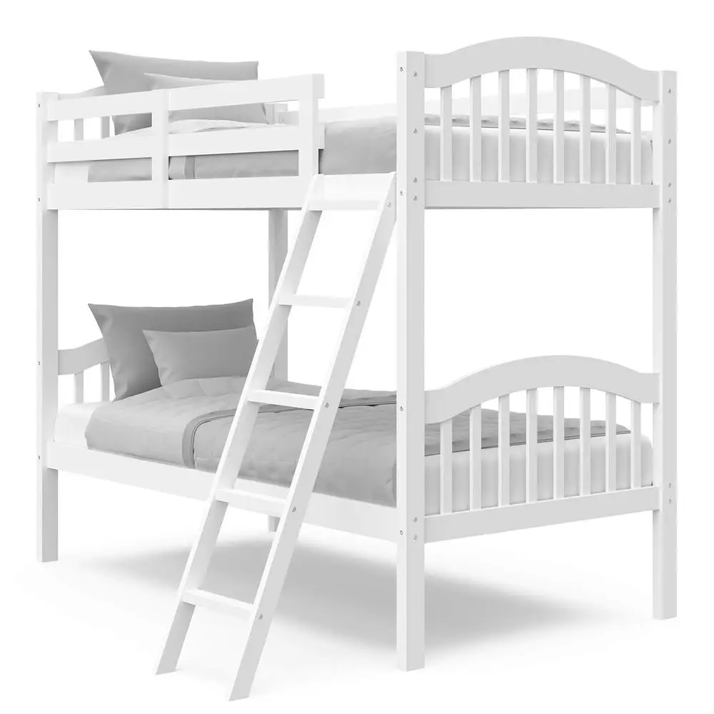 Storkcraft Long Horn Twin-Over-Twin Bunk Bed White GREENGUARD Gold Certified Converts to 2 Individual Twin Beds Wood Slats Bunk 2
