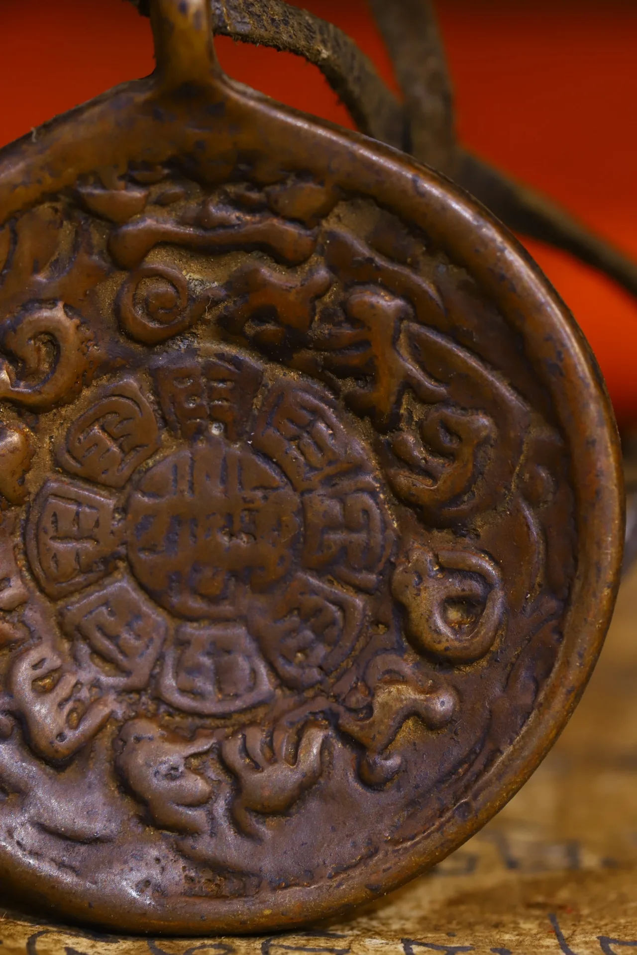 2"Tibetan Temple Collection Old Bronze Cinnabar Ganesha Geneisha Zodiac Animal Buddha Card Pendant Amulet Town house 5