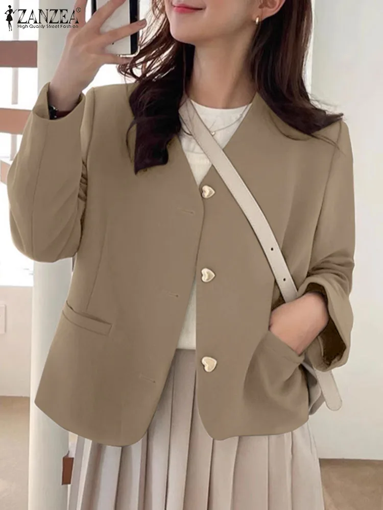 

ZANZEA Korean Fashion Autumn Women Blazer V Neck Long Sleeve Solid Suits Female Casual Buttons Thin Coats Work OL Jackets 2023