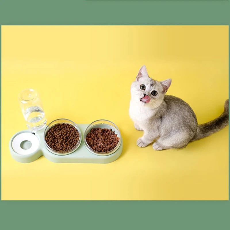 Pet Cat Bowl Automatic Feeder Dog Cat Food Bowl With Water Fountain Double Bowl Drinking Raised