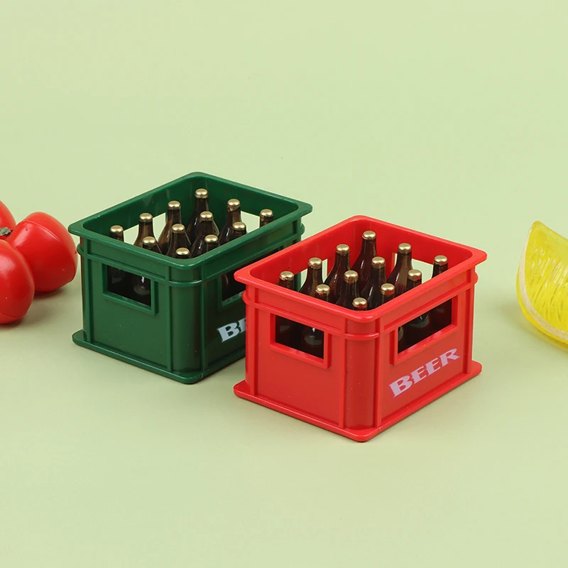 1Set 1:12 Mini Dollhouse Beer Resin Frame Storage Basket With 12 Bottles Simulation Drink Beer Model DIY Doll Accessories 3