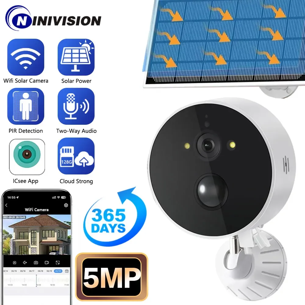 5MP Outdoor WiFi Camera 2-Way Audio PIR Detection Wireless Camera 6000mAh Rechargeable Battery Security Protection Smart Camera