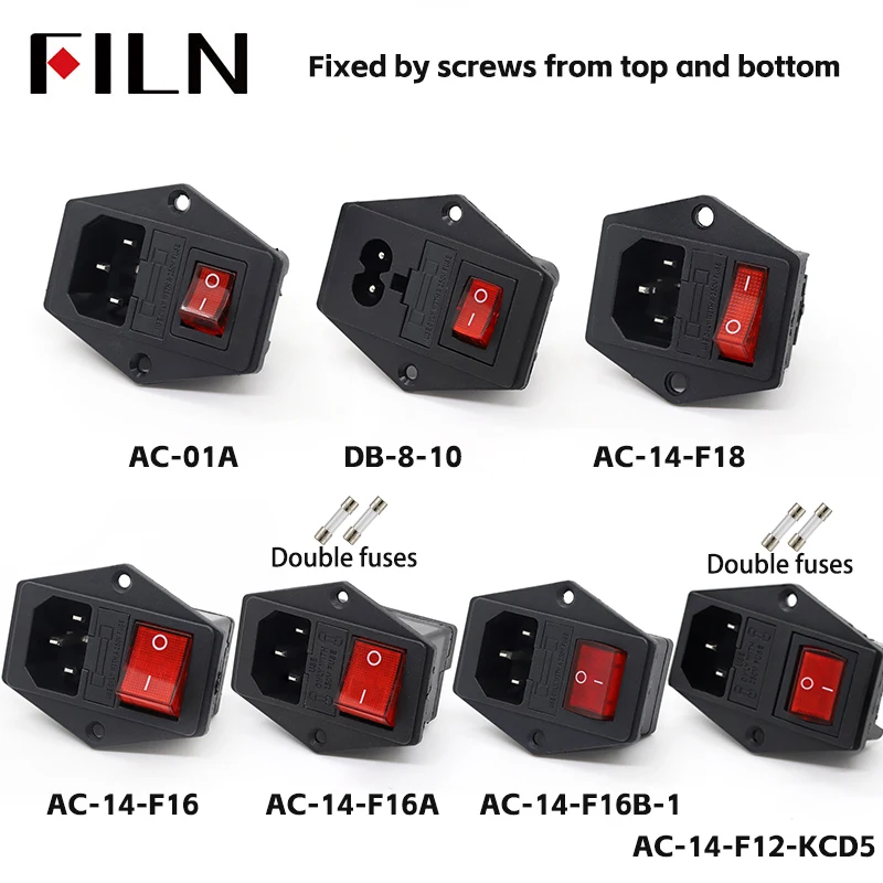 IEC320C14ElectricalACSocket3PinRedLED250VRockerSwitch10AFuseFemaleMaleInletPlugConnector2PinSocketMount