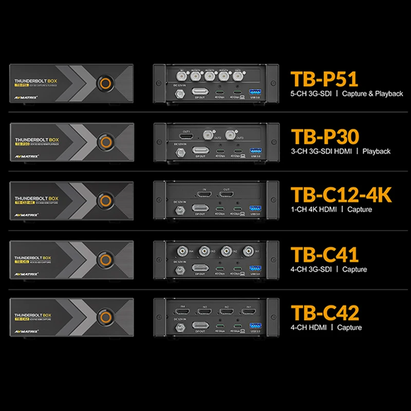 AVMATRIX 비디오 캡처&재생 TB-C12-4K, TB-C41/C42, TB-P30/P51 썬더볼트 시리즈 비디오 캡처 박스 멀티 인터페이스 버전