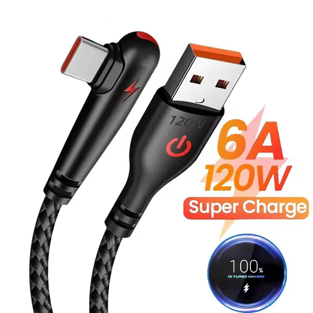 6A 120W 고속 충전 케이블 USB to 타입 C 퀵 차징 충전기 코드 0.25m/..