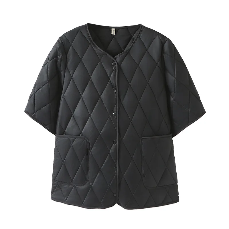 Plus Size Women Parka Autumn New Fashion Loose Thin Short Sleeve Padded Coat 315