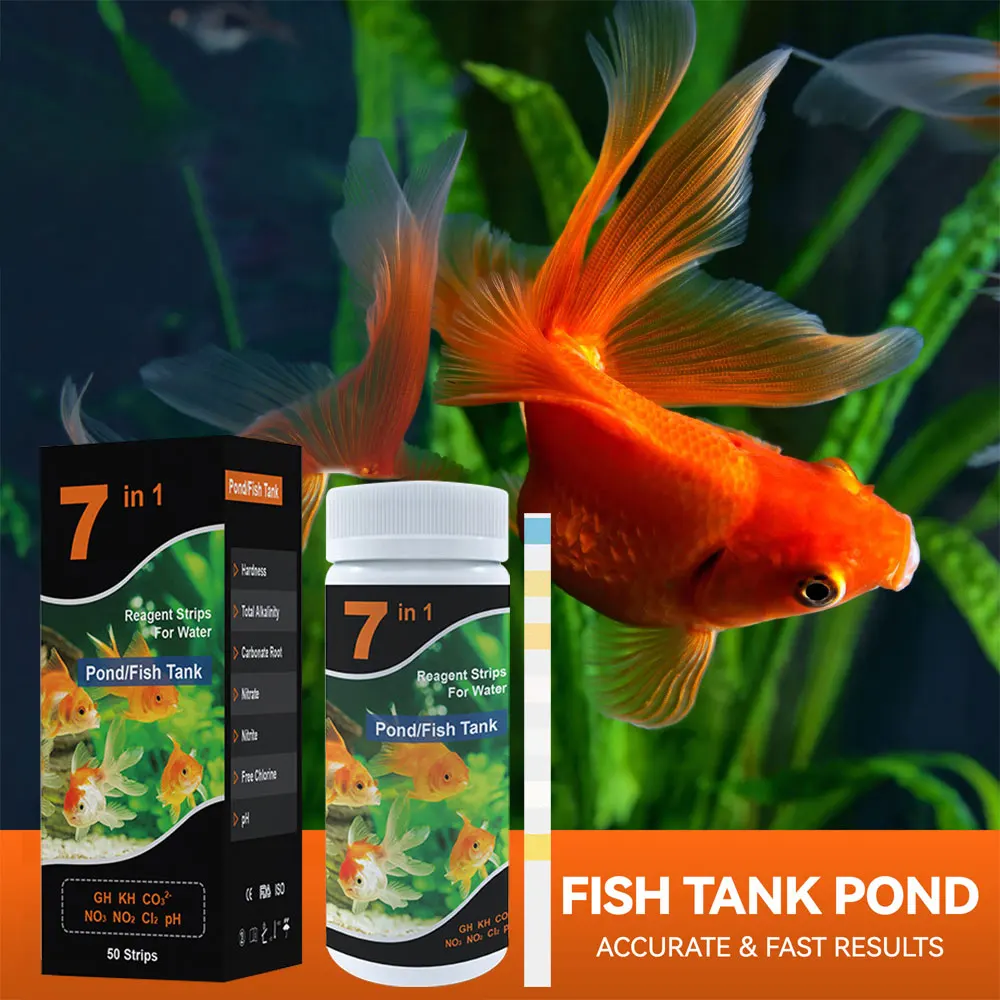 50/100PCS 7 in 1 Aquarium Test Strips Fish Tank Test Set Freshwater Saltwater Aquarium Water to Detect PH Quality
