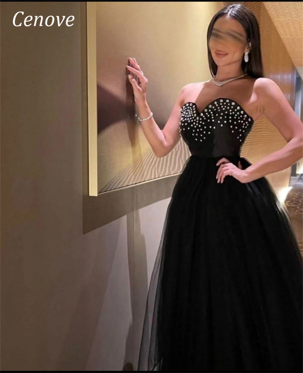 

Cenove Ball Gown Bubble Beaded Strapless Evening Gown Formal Princess Prom Black New Party Dresses for Women 2023