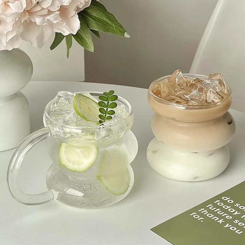 Transparenter Glasbecher, edler hitzebeständiger Becher, Tee-, Saft-, Milch-, Kaffee- und Wasserbecher, gestreifter Becher, Trinkgefäß_voghion.com