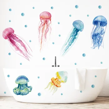 Adesivi murali multicolori per meduse per la decorazione della stanza di casa decalcomanie da parete rimovibili in PVC per la decorazione della parete della scuola materna del bagno della camera dei bambini 1