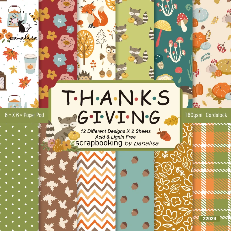 Panalisacraft24sheets6X6ThanksgivingvintageScrapbookpaper