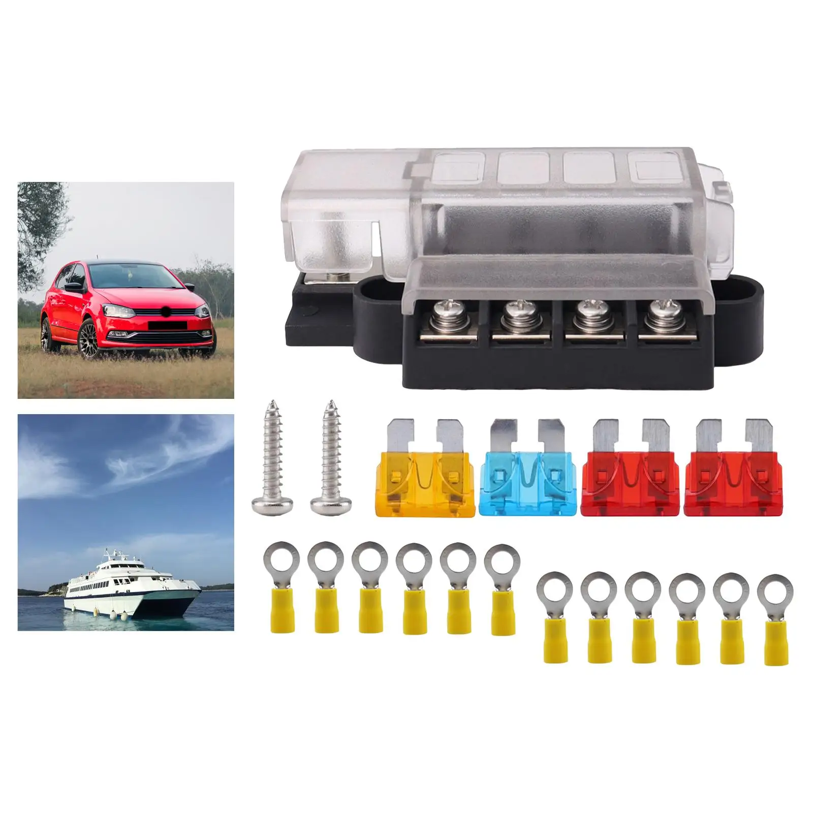 Scatola Dei Fusibili A 4 Vie 1 In 4 Out Accessorio Protettivo Compatto Facile Da Installare Portafusibili Di Montaggio Per Golf Boat Vehicle Marine Rv