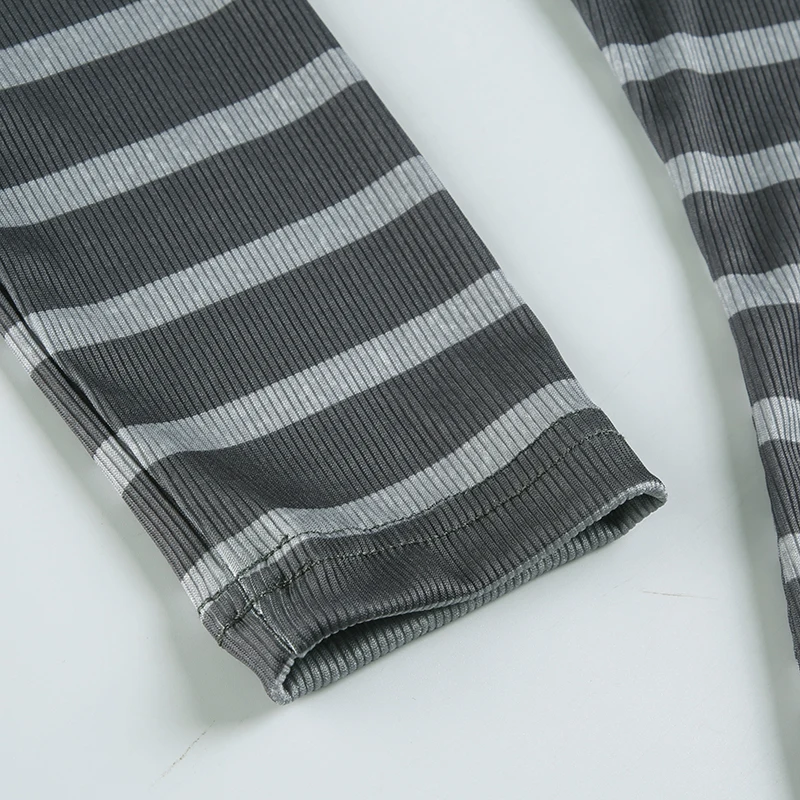 Slim Stripe Long Sleeve T Shirt Women Contrast Patchwork Lace Trim Tie O Neck Cute Y2K Kawaii Tee Basic Korean Clothes