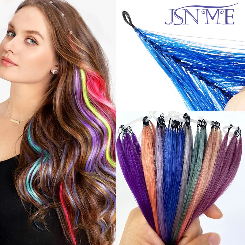 JSNME Color Straight Micro feather Hair Extensions Remy Human Hair Blue Purple Pink 613 Color 100% Real Natural Human Hair human hair extensions